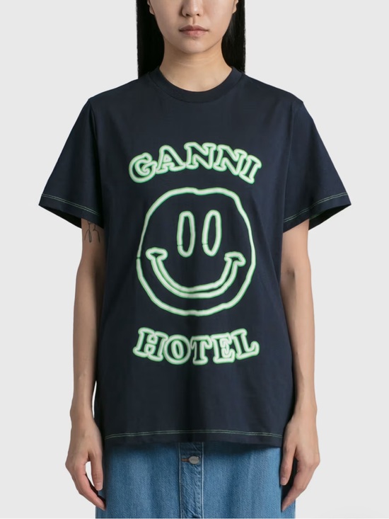 Ganni Tops - GANNI Navy Blue Ganni Hotel Smiley Face T-Shirt Tee